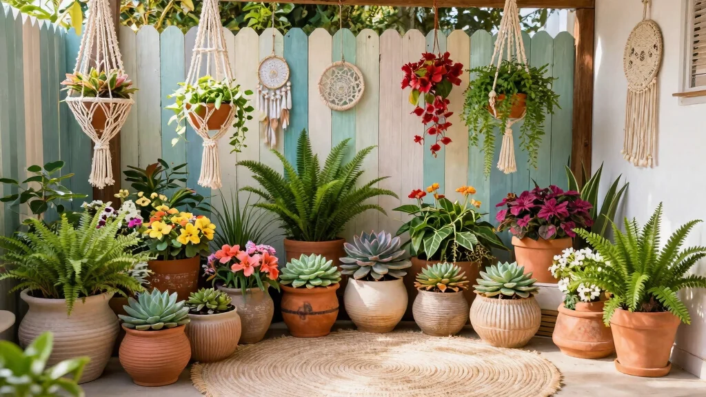 13 Boho Chic Container Garden Ideas with Macrame and Textures
